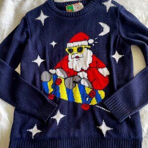 Vintage Ugly Christmas Sweater Santa on Skateboard Size Medium